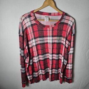 PINK Victoria's Secret Red and Pink Plaid Sweatshirt